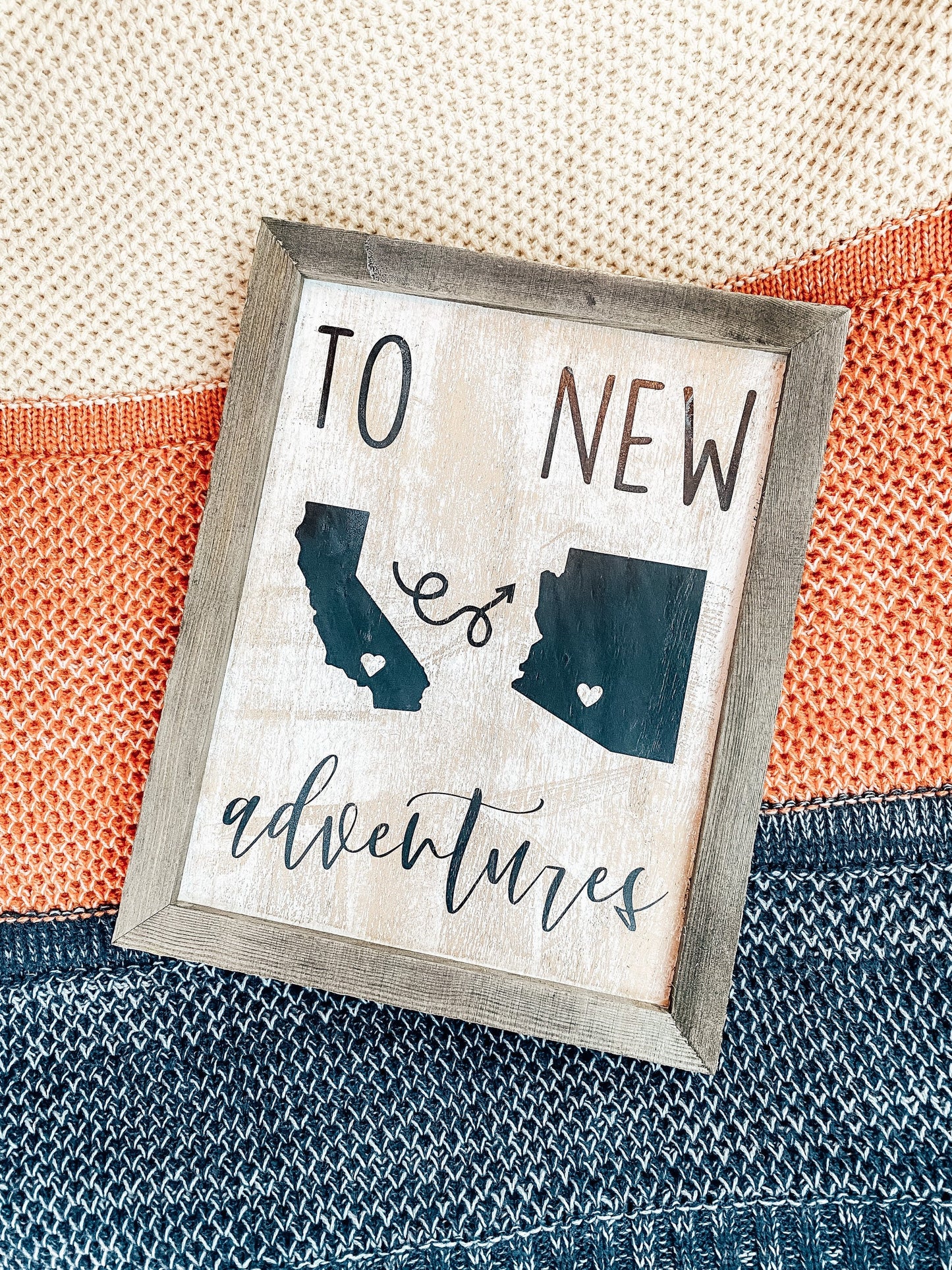 To New Adventures Custom Cross Country Home Decor Sign | Military Moving Sign | Personalized New Home Hand Painted Sign