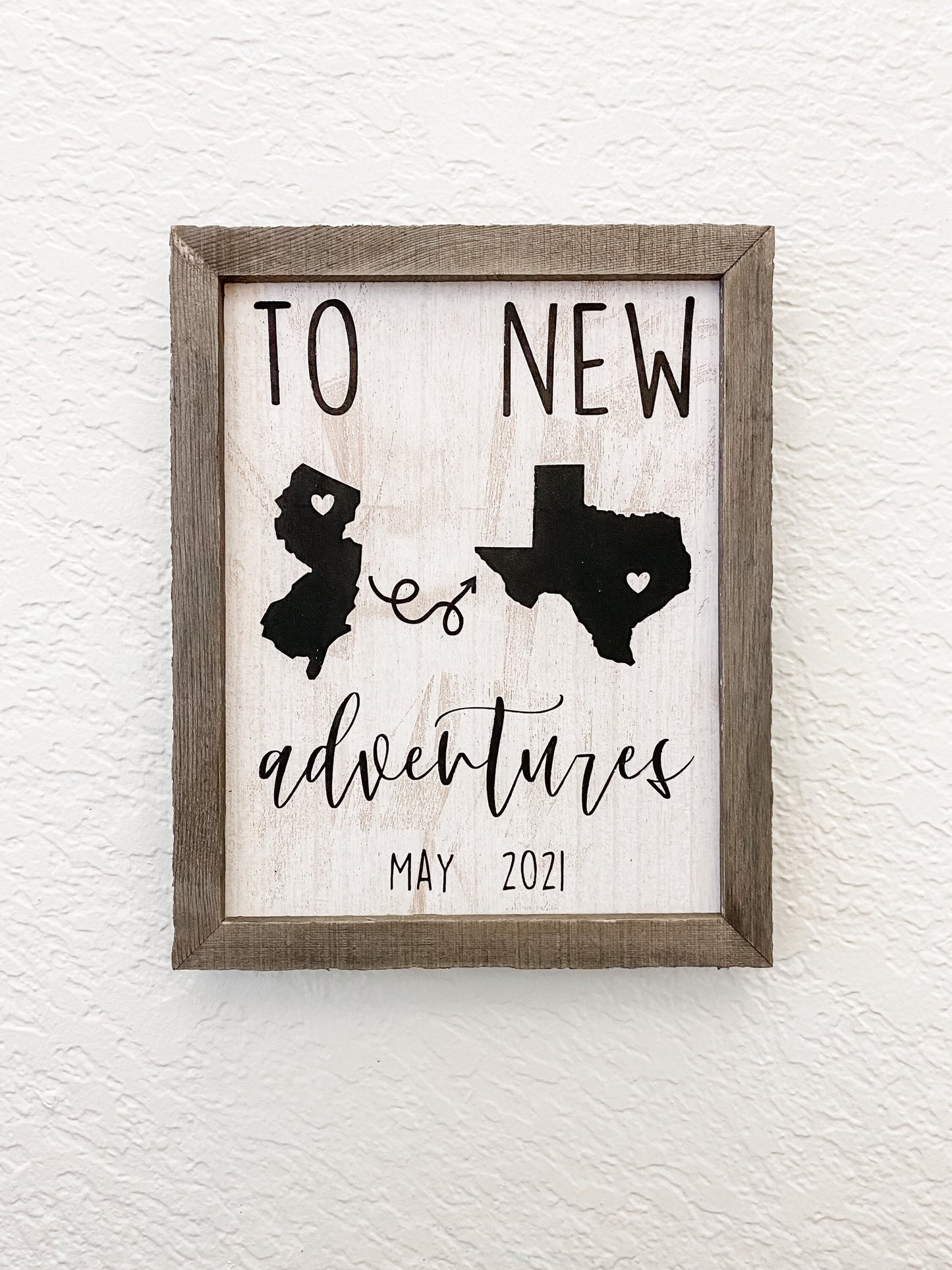 To New Adventures Custom Cross Country Home Decor Sign | Military Moving Sign | Personalized New Home Hand Painted Sign