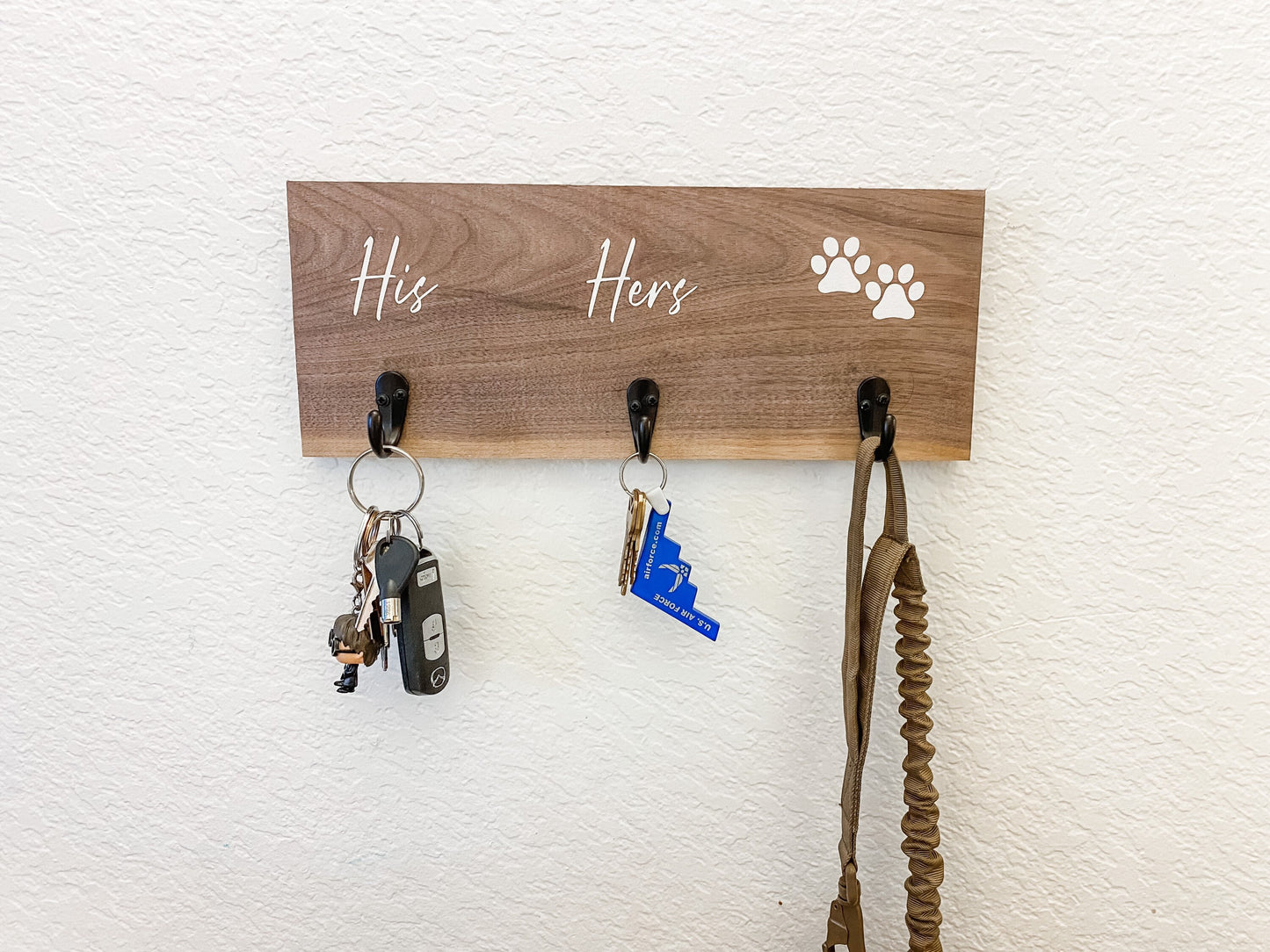His, Hers, and Paws Walnut Key and Leash Holder