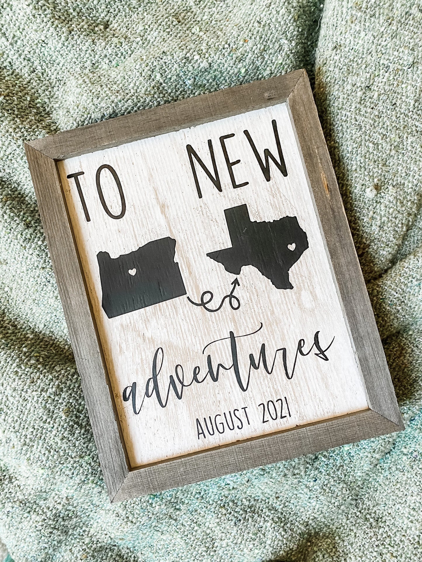 To New Adventures Custom Cross Country Home Decor Sign | Military Moving Sign | Personalized New Home Hand Painted Sign