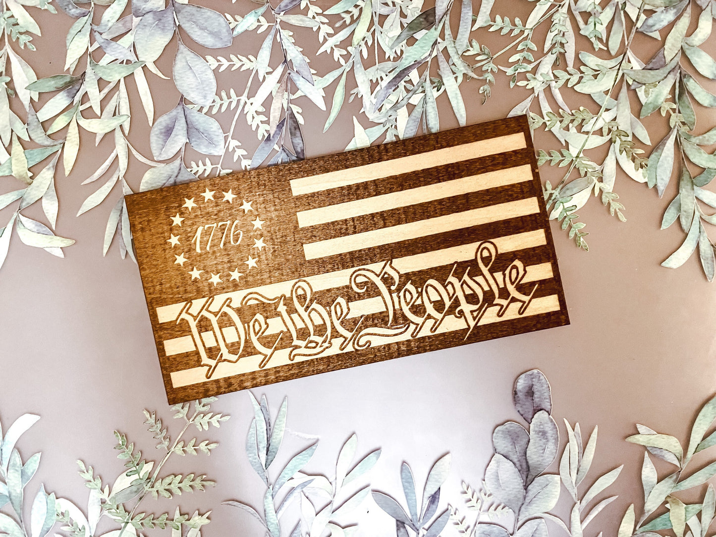 We the People 1776 American Flag Laser Cut Wooden Magnet