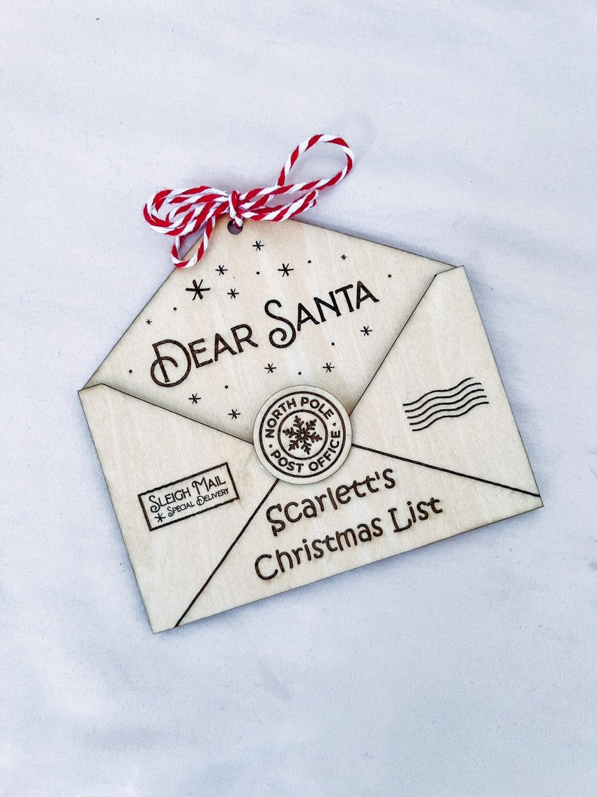 Dear Santa Christmas List 3D Laser Cut Envelope / Child’s Name Christmas Personalized Ornament