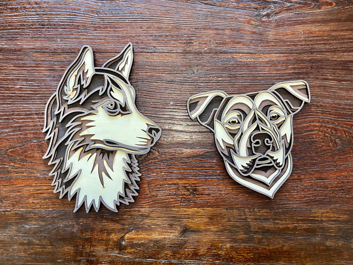 Laser Cut 3D Dog Wood Signs | Husky Sign | Pitbull Sign | Custom Dog Sign