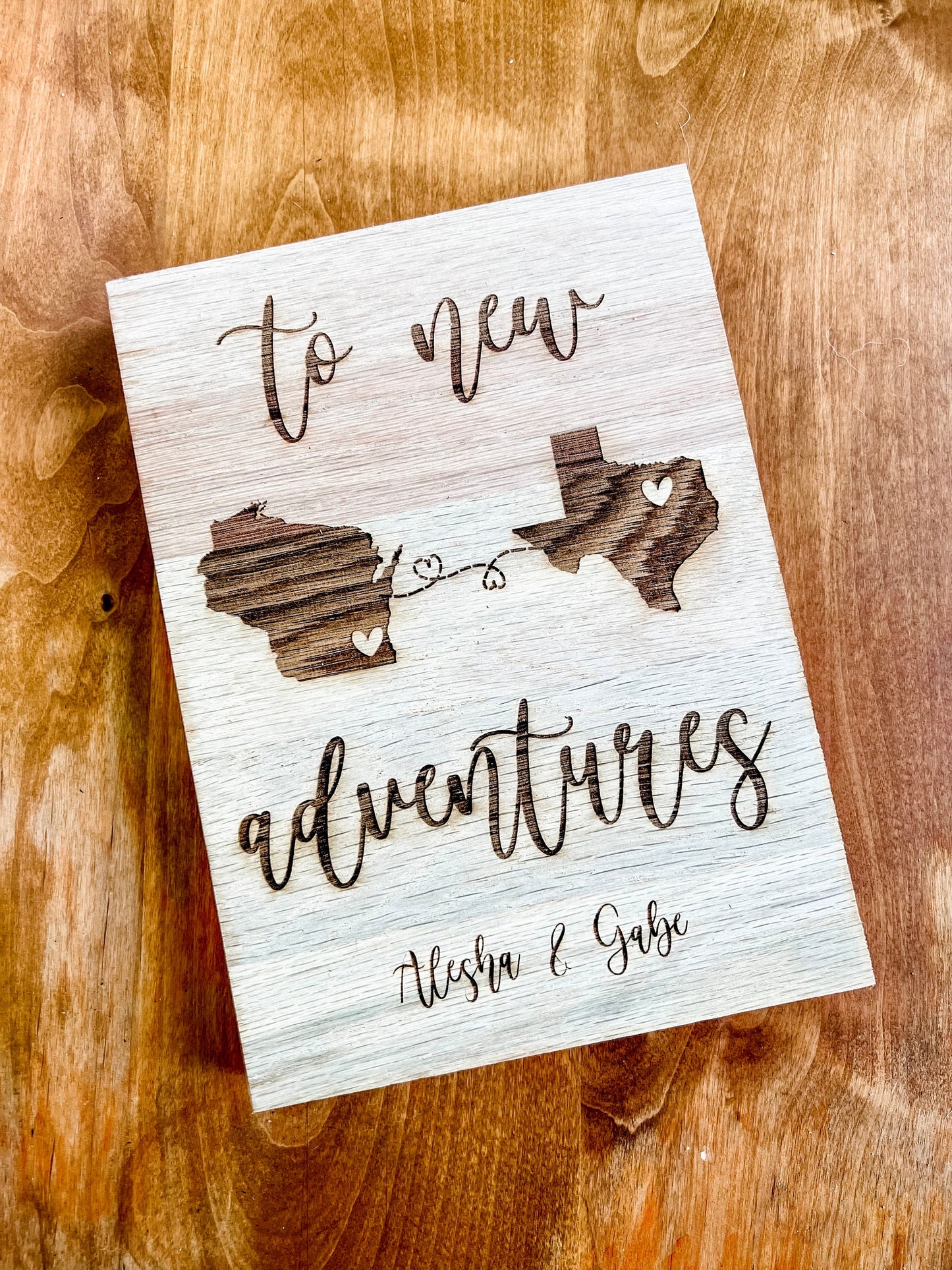 Solid Oak Wood To New Adventures Custom Cross Country Home Decor Sign | Military Moving Sign | Personalized New Home Laser Engraved Sign