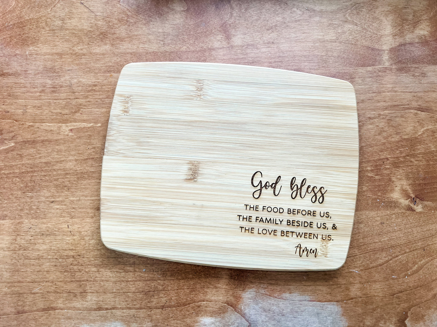 God Bless The Food Before Us, The Family Beside Us, and The Love Between Us Amen | Prayer Bamboo Cutting Board | Religious Charcuterie Board