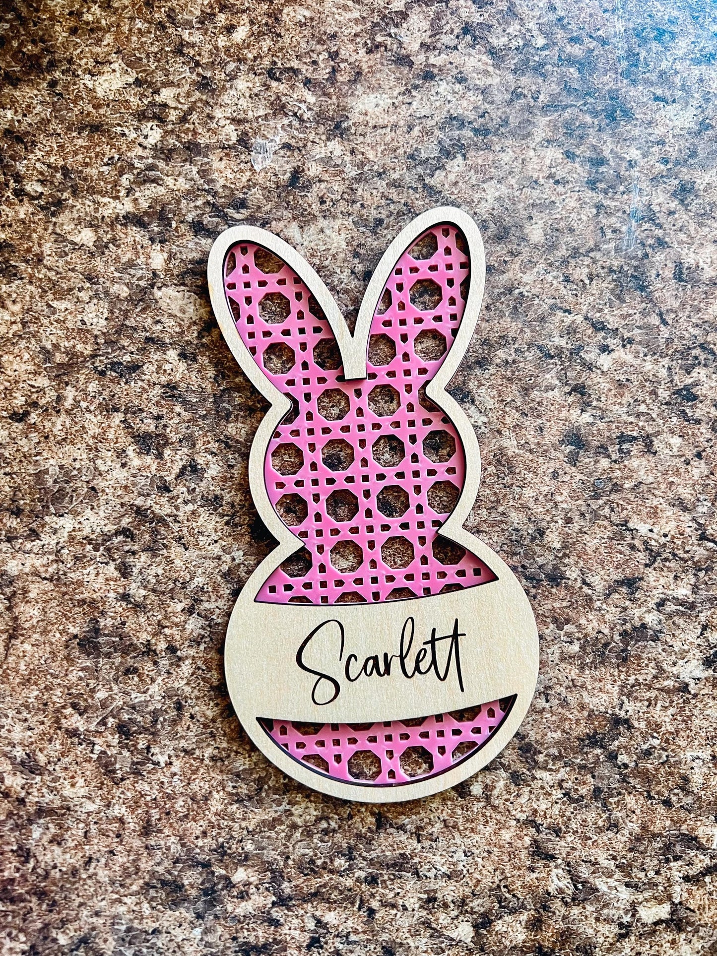 Personalized Rattan 3D Easter Basket Tag, Easter Bag Tag with Name, Custom Easter Decor, Wooden Easter Bunny Tag, Easter Gift for Kids