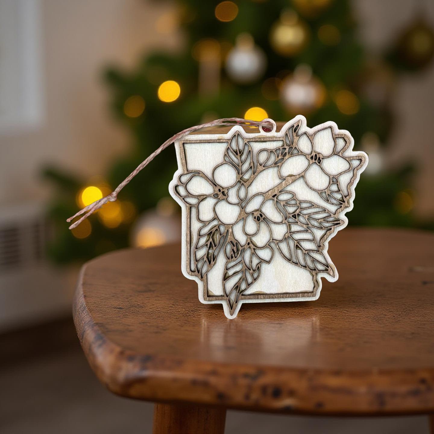 Floral State Laser Engraved Ornament | Custom Christmas Ornament State Flower | Personalized Moving New Home Gift | Military Moving Present