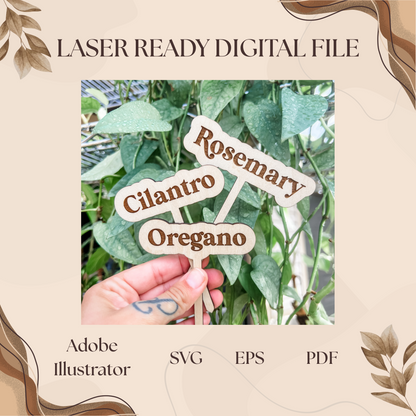 Garden Herb Stakes Set of 9, Herb Markers, Garden Signs | Engrave & Cut File | Adobe Illustrator, SVG, EPS, PDF | Glowforge, Cricut Ready