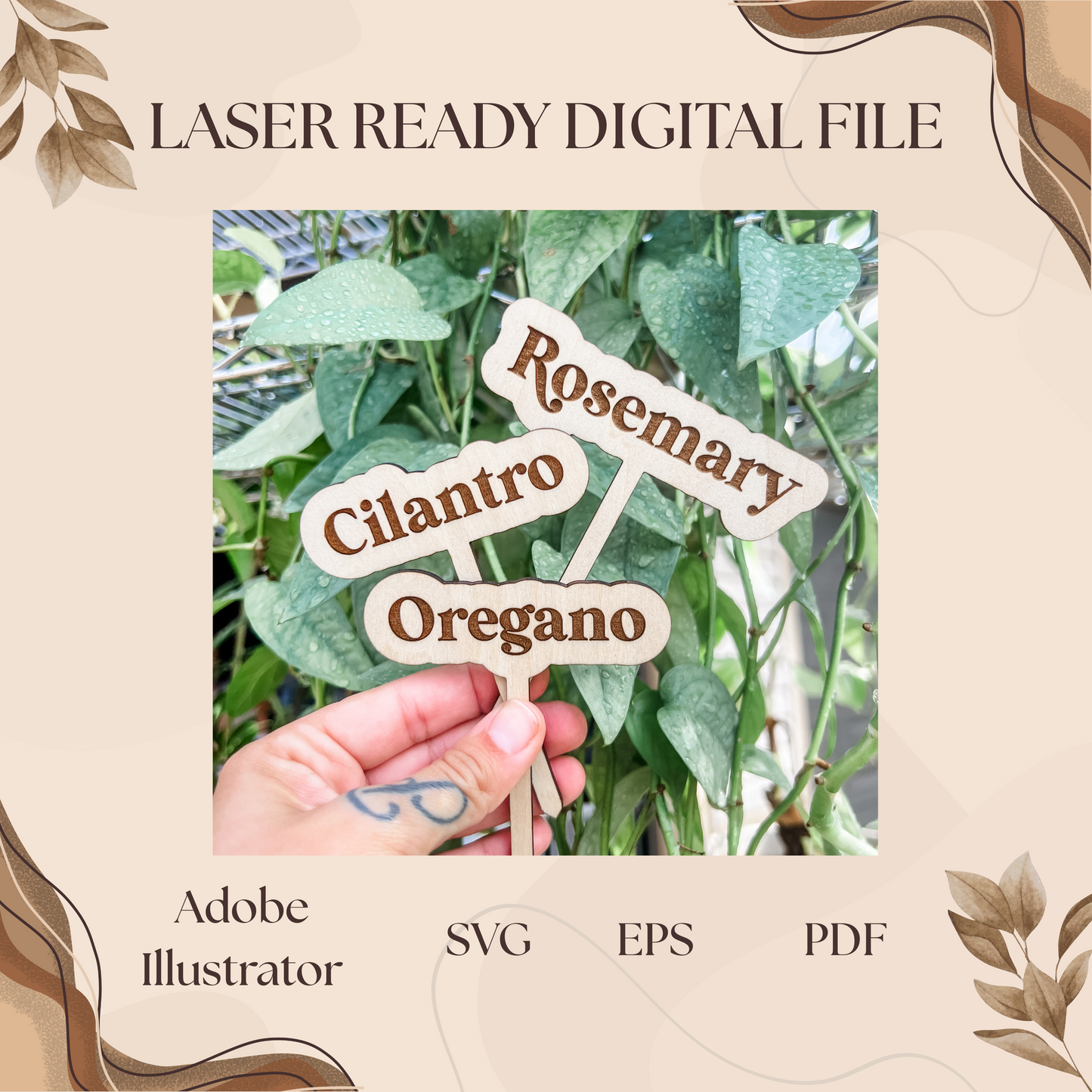 Garden Herb Stakes Set of 9, Herb Markers, Garden Signs | Engrave & Cut File | Adobe Illustrator, SVG, EPS, PDF | Glowforge, Cricut Ready