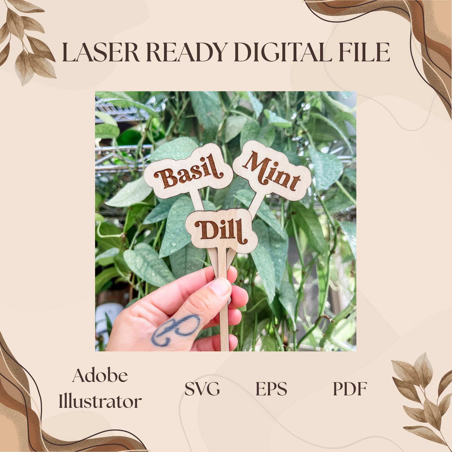 Garden Herb Stakes Set of 9, Herb Markers, Garden Signs | Engrave & Cut File | Adobe Illustrator, SVG, EPS, PDF | Glowforge, Cricut Ready