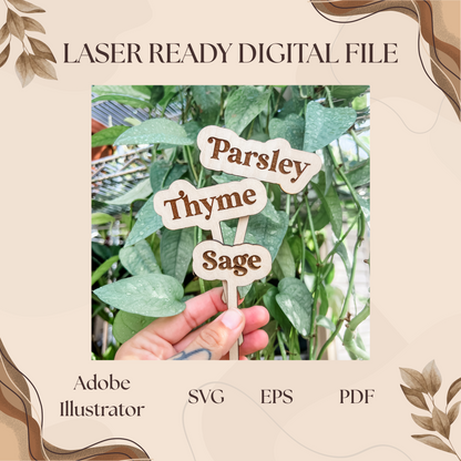 Garden Herb Stakes Set of 9, Herb Markers, Garden Signs | Engrave & Cut File | Adobe Illustrator, SVG, EPS, PDF | Glowforge, Cricut Ready