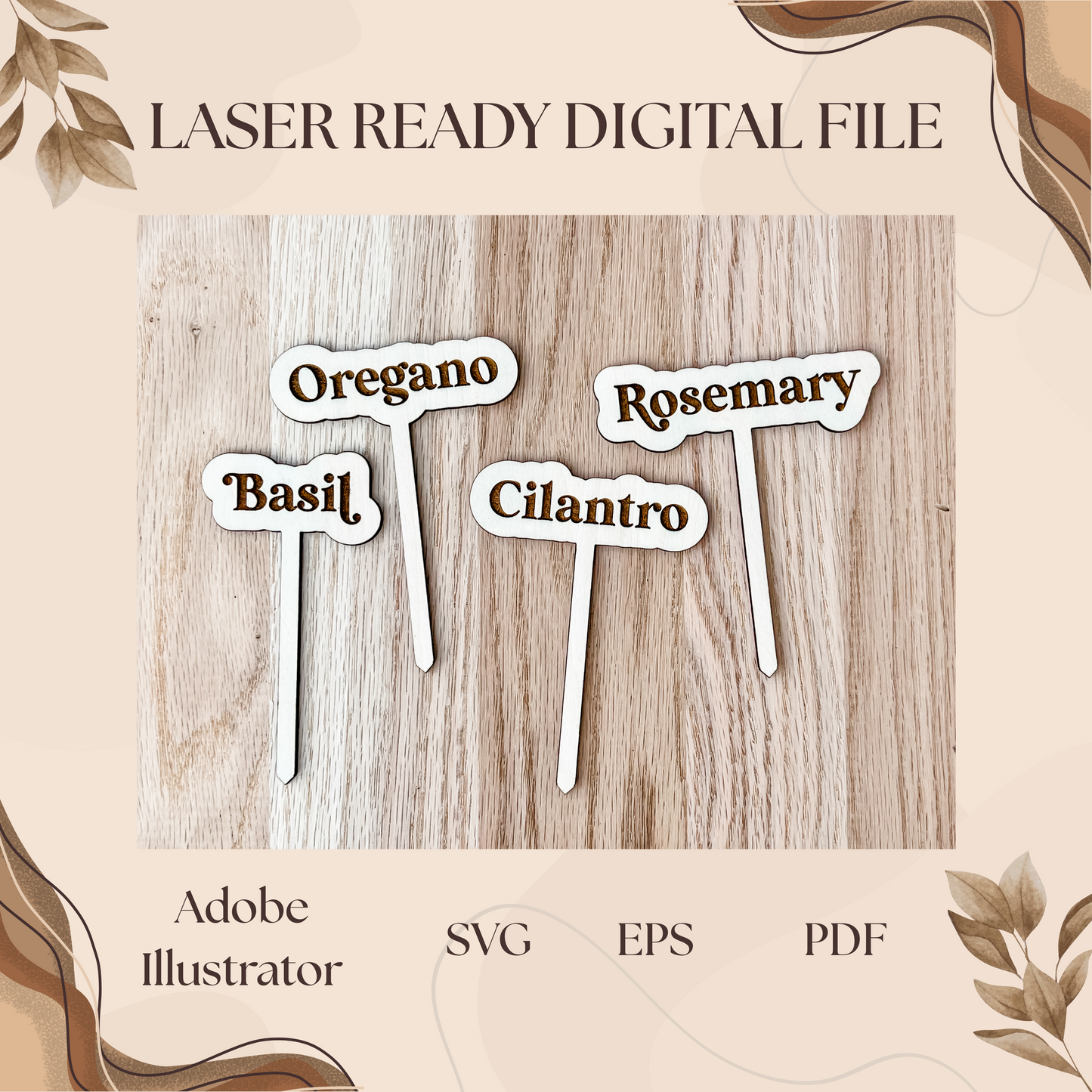 Garden Herb Stakes Set of 9, Herb Markers, Garden Signs | Engrave & Cut File | Adobe Illustrator, SVG, EPS, PDF | Glowforge, Cricut Ready