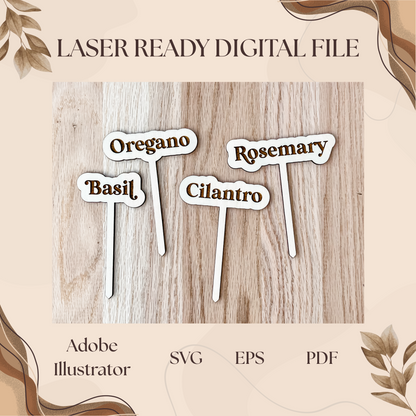 Garden Herb Stakes Set of 9, Herb Markers, Garden Signs | Engrave & Cut File | Adobe Illustrator, SVG, EPS, PDF | Glowforge, Cricut Ready