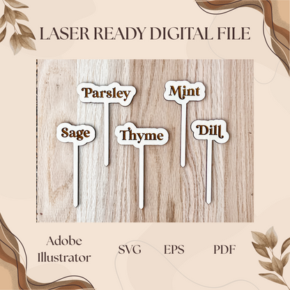 Garden Herb Stakes Set of 9, Herb Markers, Garden Signs | Engrave & Cut File | Adobe Illustrator, SVG, EPS, PDF | Glowforge, Cricut Ready