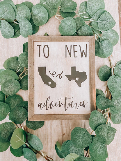 To New Adventures Custom Cross Country Home Decor Sign | Military Moving Sign | Personalized New Home Hand Painted Sign