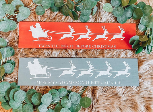 Santa Sleigh with Reindeer | ‘Twas the Night Before Christmas | Personalized Christmas Sign | Custom Christmas Family Sign