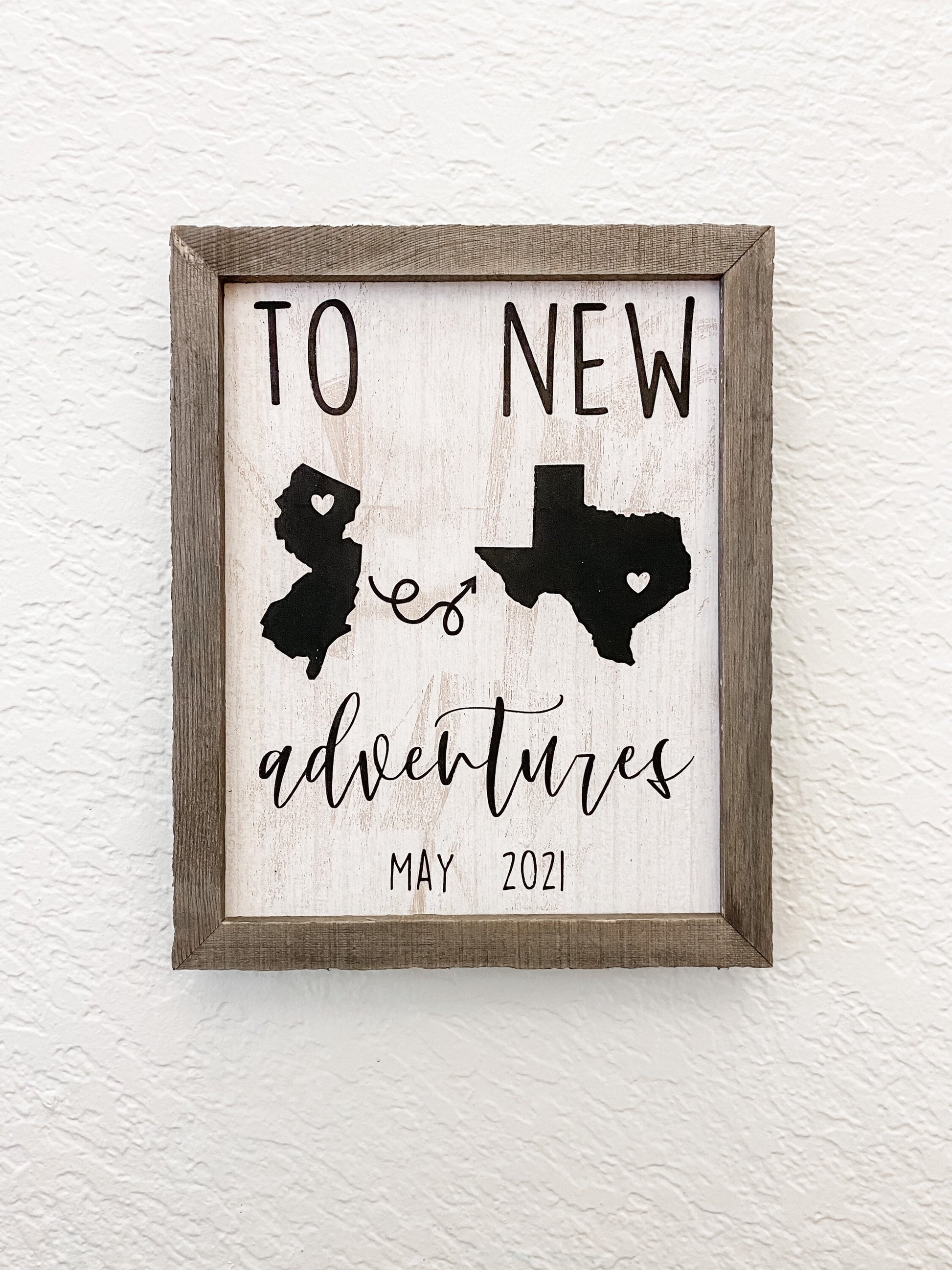 To New Adventures Custom Cross Country Home Decor Sign | Military Moving Sign | Personalized New Home Hand Painted Sign