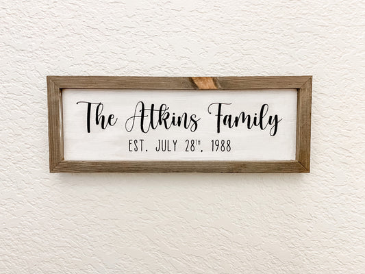 Family Sign with Established Date Custom Framed Family Sign