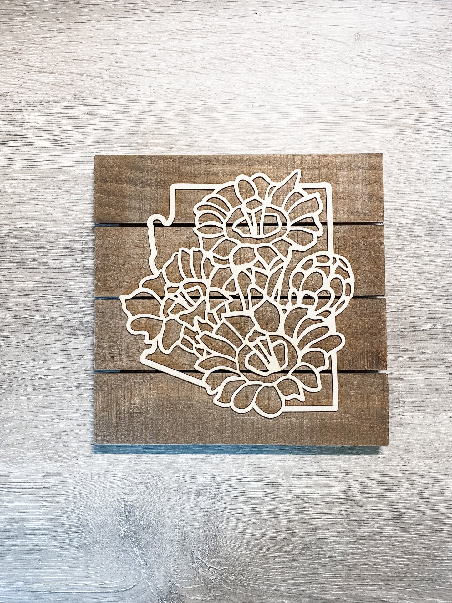 Laser Cut Floral State Sign / Cross Country Moving Gift