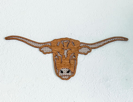 Longhorn Cow Farmhouse Laser Cut Home Decor | Laser Cut Boho Rattan Cow Home Decor