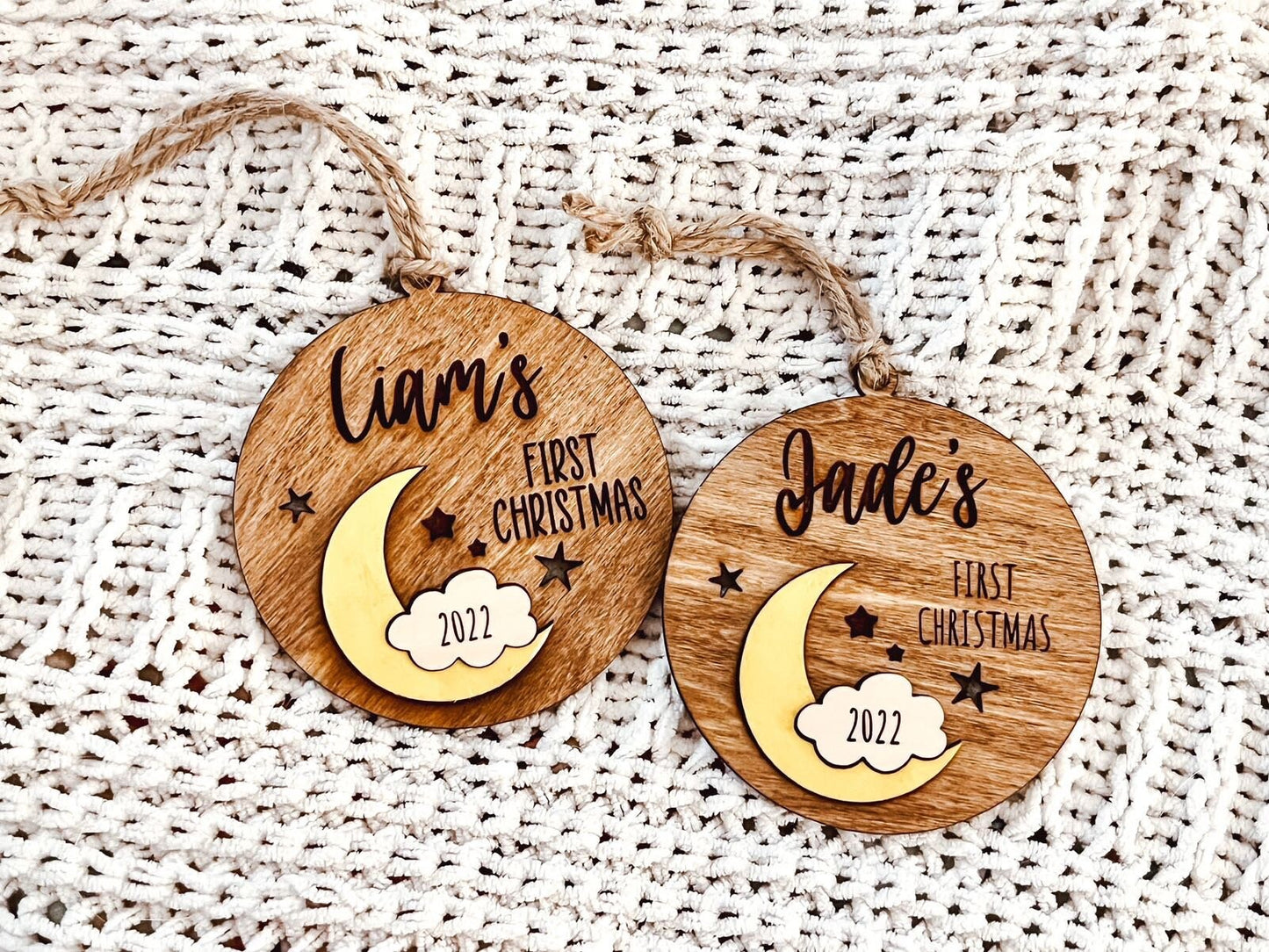 Baby's First Christmas Personalized Moon and Stars Ornament