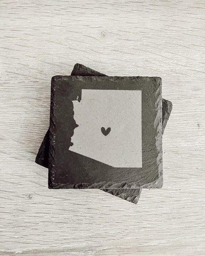Personalized City And State 4 Pack Laser Engraved Slate Coaster Set | Custom Wedding Gift Coaster Set