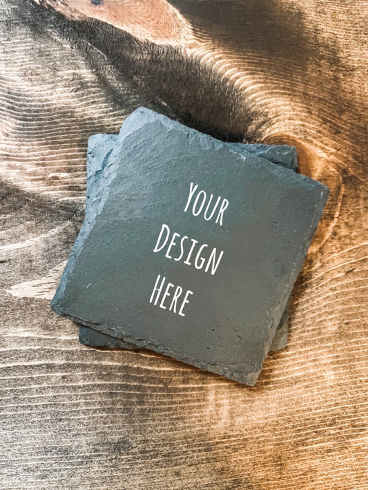 Personalized Photo Slate | Custom Design Laser Engraved Slate Coaster Set