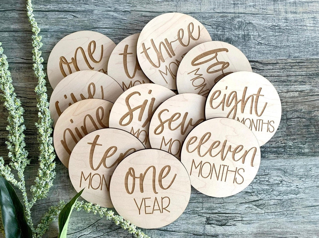 Baby Milestone Handmade Laser Engraved Wood Discs | Baby Announcement Photo Props