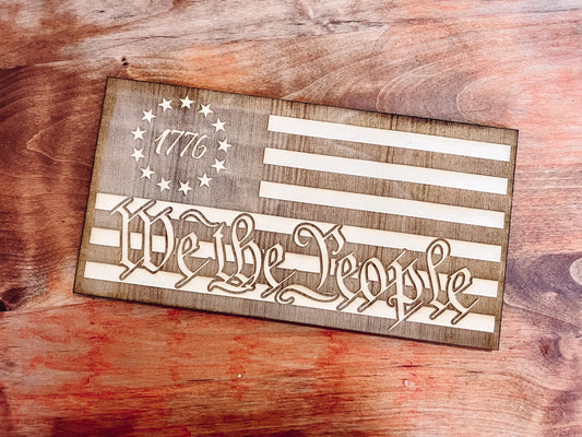 We the People 1776 American Flag Laser Cut Wooden Magnet