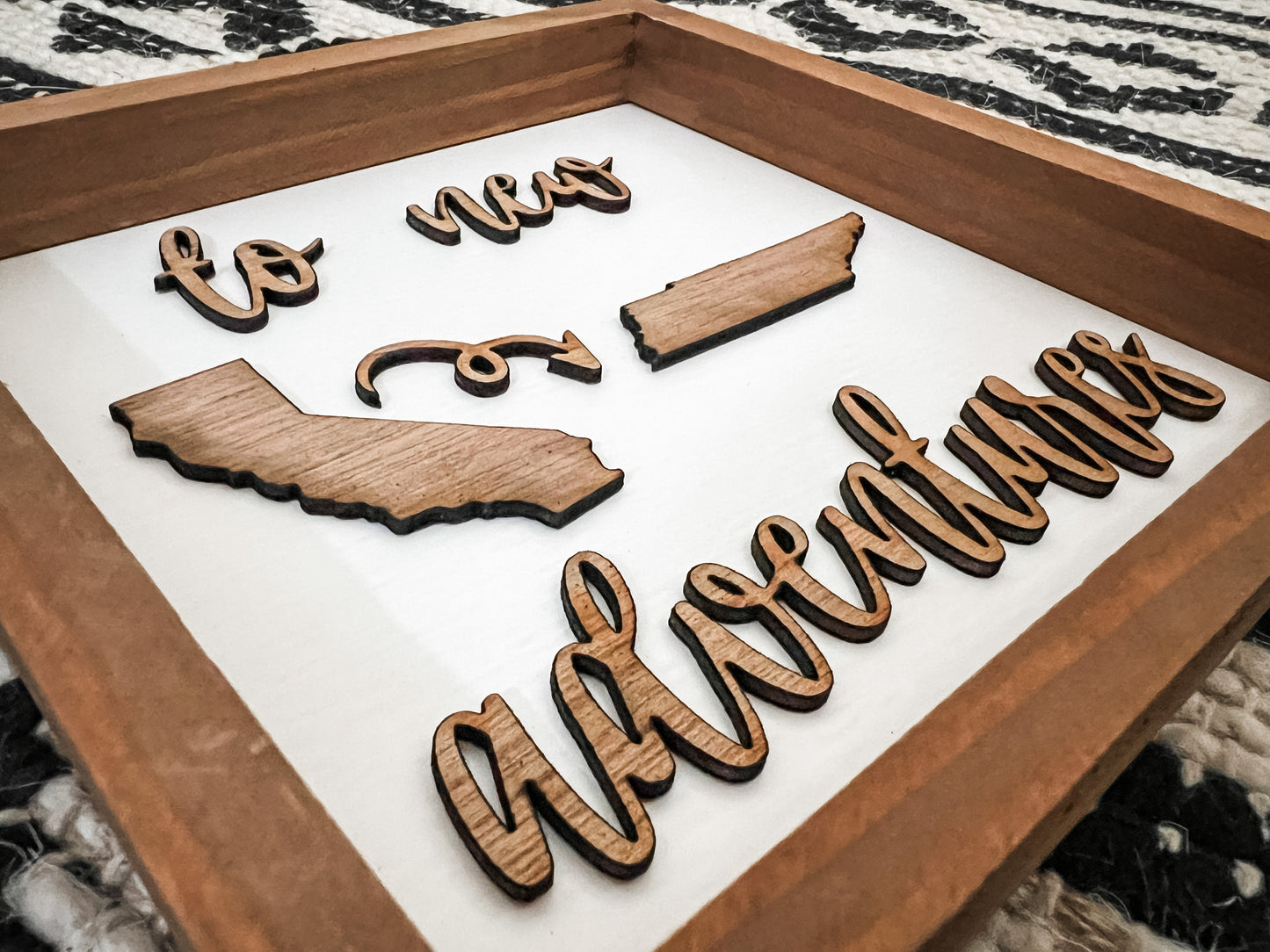 To New Adventures Custom Cross Country Moving Sign | Laser Engraved 3D Handmade State to State Depolyment Sign