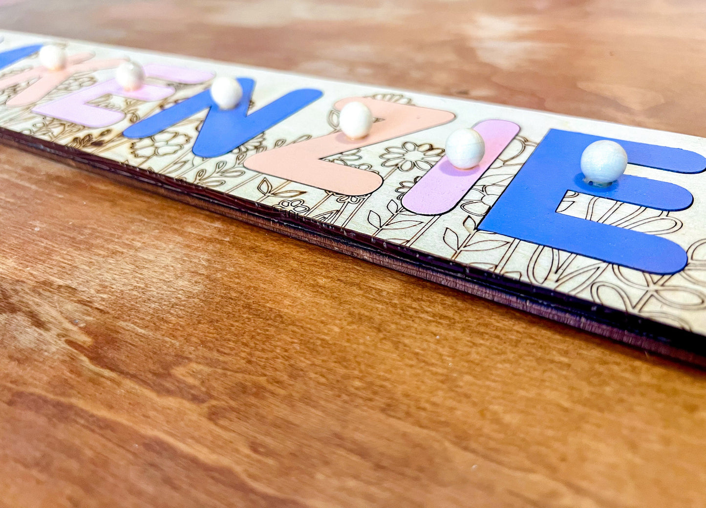Personalized Wooden Name Puzzle With Pegs | Kids Christmas Gifts | Baby Shower Wooden Toddler Toys and Games | Custom Wildflower Puzzle