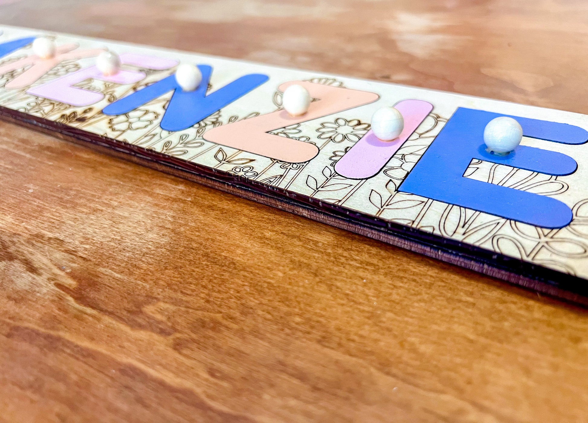 Personalized Wooden Name Puzzle With Pegs | Kids Christmas Gifts | Baby Shower Wooden Toddler Toys and Games | Custom Wildflower Puzzle