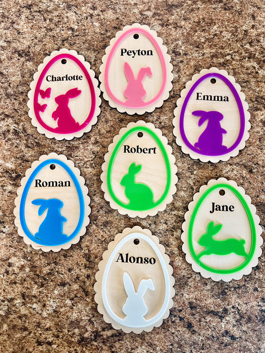 Personalized Bunny 3D Easter Basket Tag, Easter Bag Tag with Name, Custom Easter Decor, Wooden Easter Bunny Tag, Easter Gift for Kids