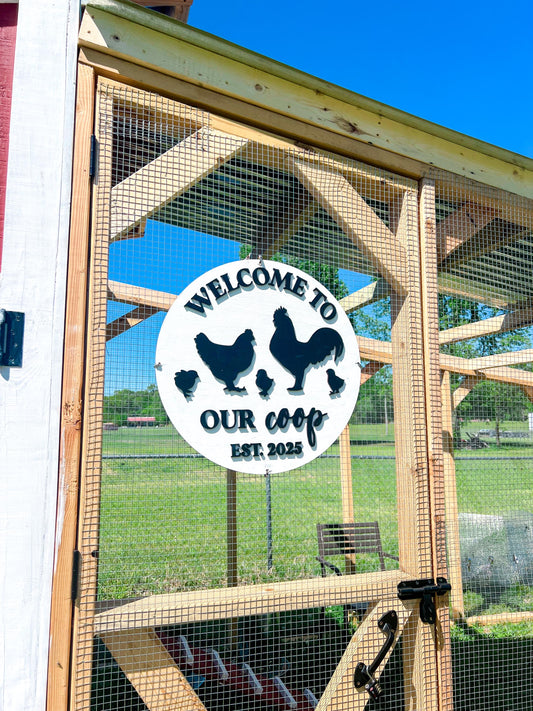 Welcome To Our Coop with Established Date or Names Sign | Custom Coop Sign | Personalized Sign for Chicken or Duck Coop with Family Name