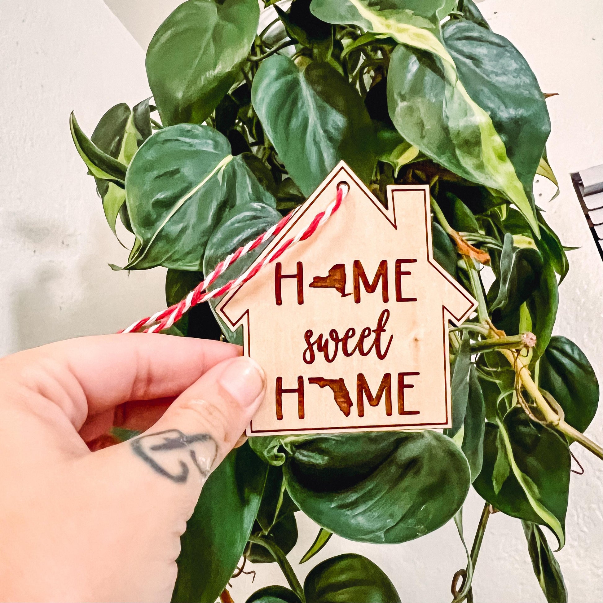 Home Sweet Home House Shaped Cross Country Moving Laser Cut Personalized Custom Ornament
