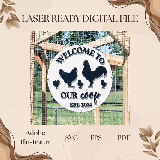Welcome To Our Coop Digital File for Cricut, Glowforge, Thunder Laser, XTool | Custom Coop Sign File | Adobe Illustrator, SVG, EPS, PDF