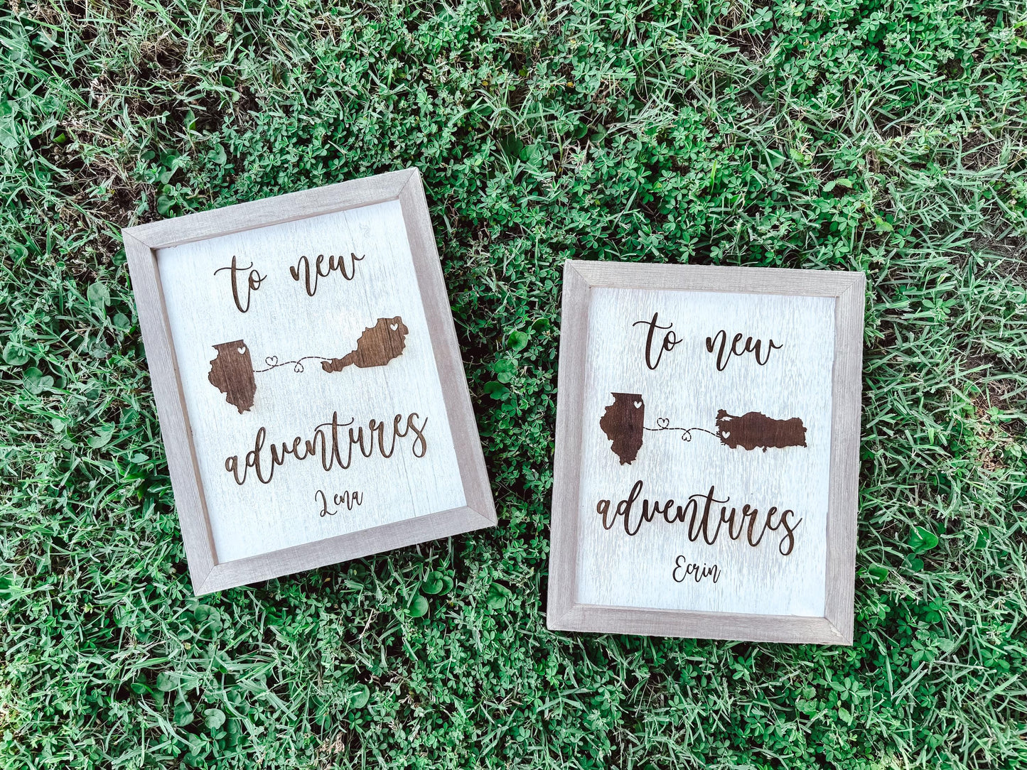 New Adventures Laser Engraved Custom Cross Country Home Decor Sign, Military Moving Sign, Personalized New Home Sign with State or Country