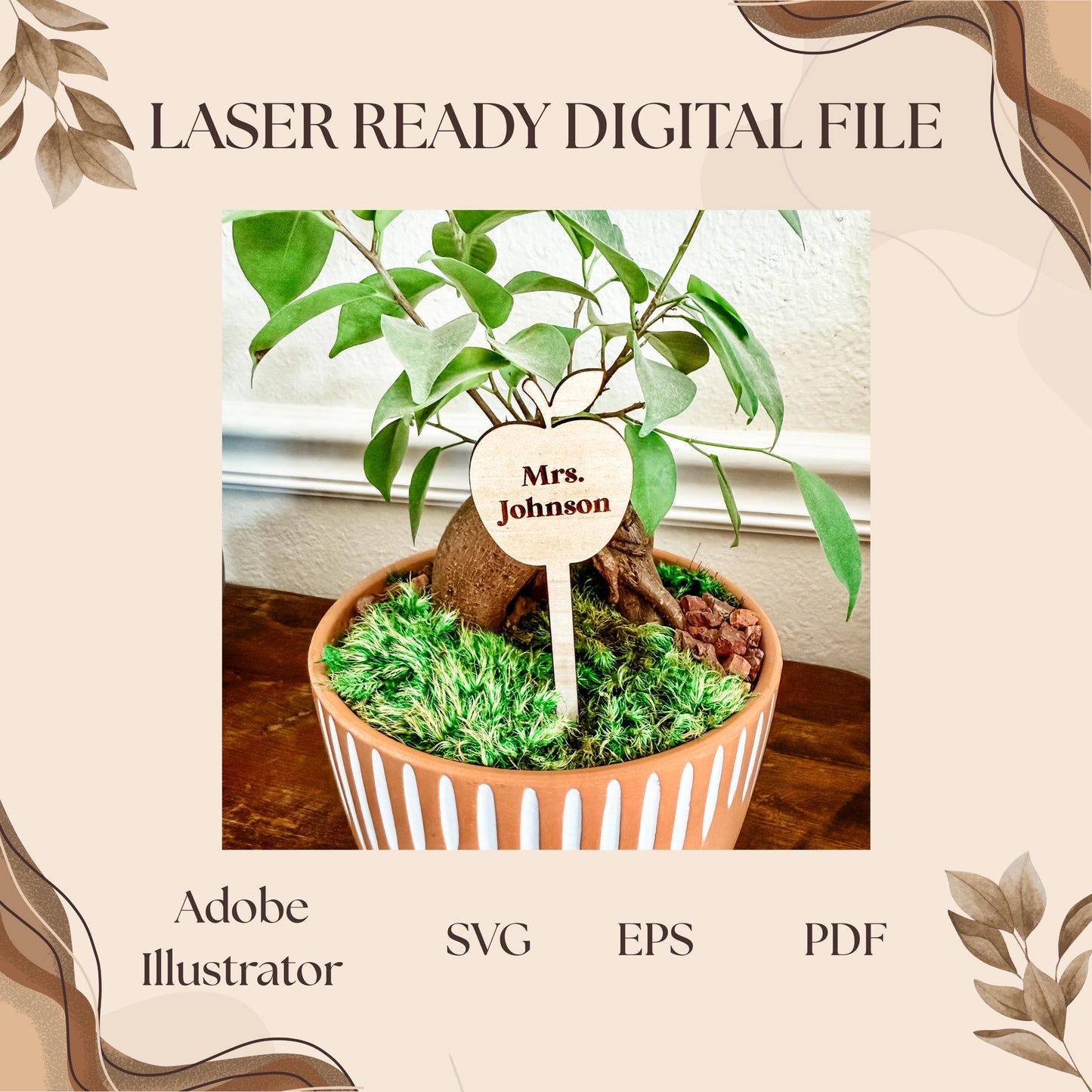 Apple Plant Stakes, Teacher Gift Plant Markers, Garden Signs, Engrave & Cut File, Adobe Illustrator, SVG, EPS, PDF | Glowforge, Cricut Ready