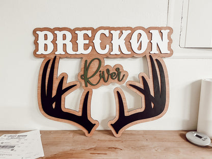 Custom Deer Antler Kids Name Sign | Boys Nursery Decor | Antler Name Sign | Cowboy Hunter Baby Name Sign | 3D Southern Nursery Room Decor