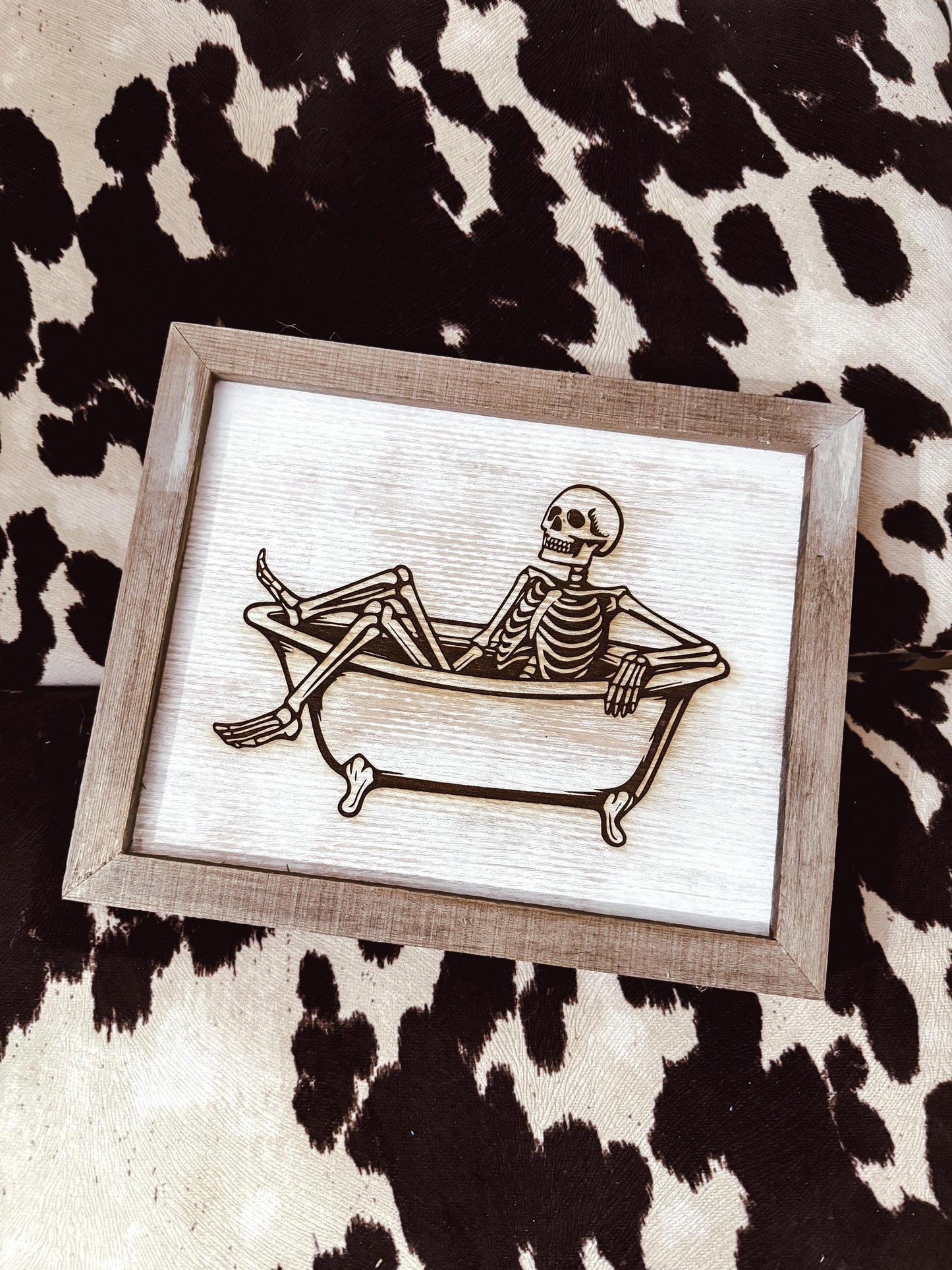 Skeleton in Bathtub Laser Engraved, Handmade Rustic Sign | Halloween Bathroom Decor | Spooky Season Decor | Halloween Decorations