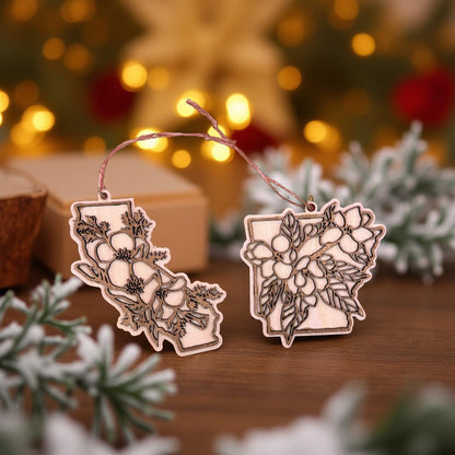 Floral State Laser Engraved Ornament | Custom Christmas Ornament State Flower | Personalized Moving New Home Gift | Military Moving Present