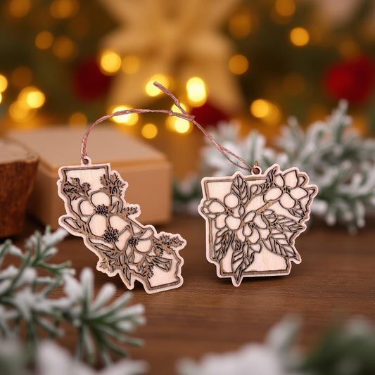 Floral State Laser Engraved Ornament | Custom Christmas Ornament State Flower | Personalized Moving New Home Gift | Military Moving Present