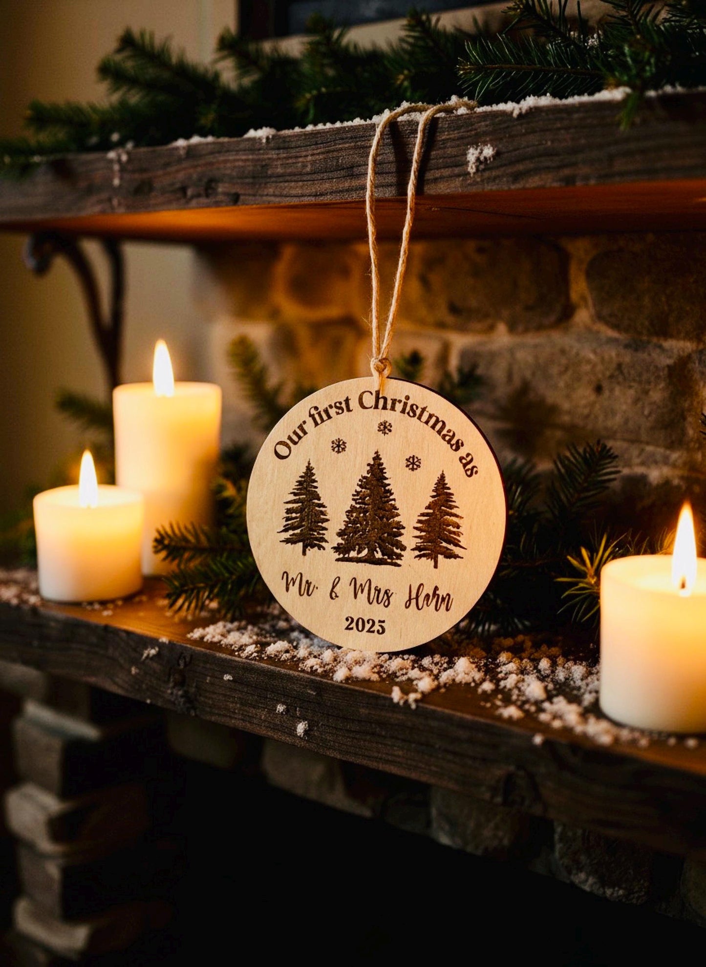 Our First Christmas As Mr. & Mrs. Personalized Basswood Laser Engraved Ornament | First Christmas Married Custom Wood Wedding Newlywed Gift