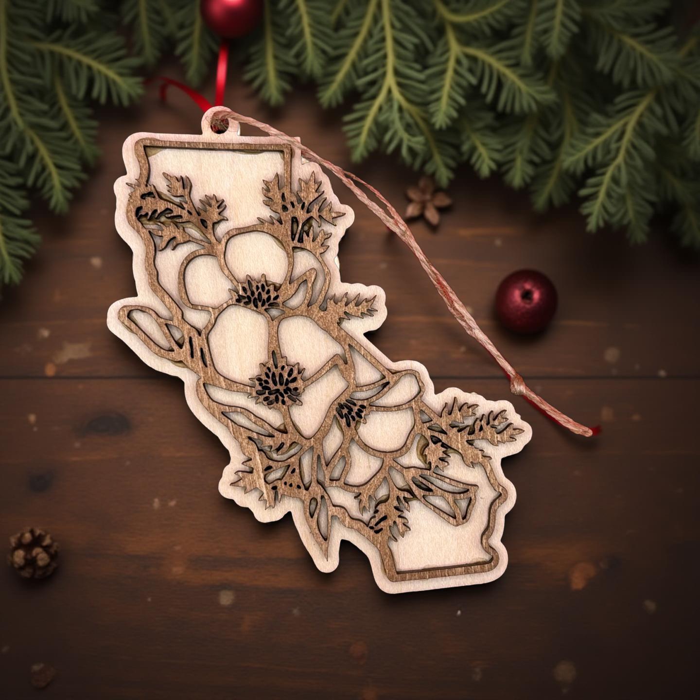Floral State Laser Engraved Ornament | Custom Christmas Ornament State Flower | Personalized Moving New Home Gift | Military Moving Present