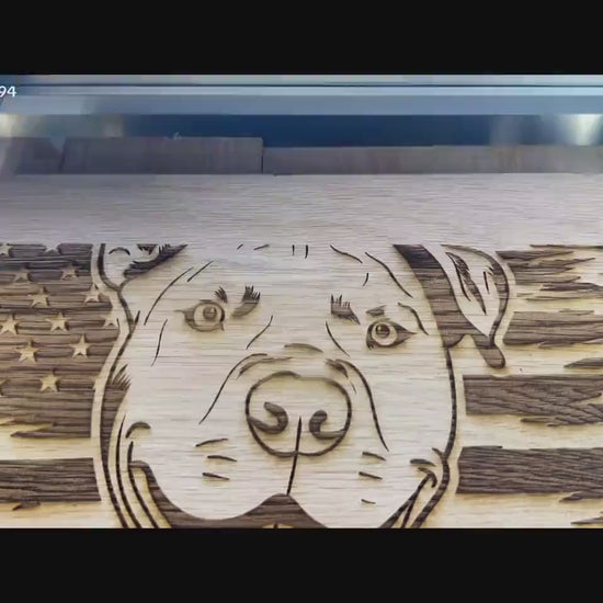 Laser Engraved Oak Dog American Flag Wood Plaque | Labrador, Pitbull, German Shepherd, French Bulldog