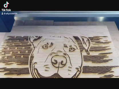 Laser Engraved Oak Dog American Flag Wood Plaque | Labrador, Pitbull, German Shepherd, French Bulldog