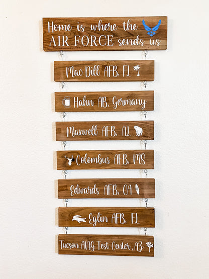 Home Is Where The Military Sends Us Custom Walnut Moving Sign / Air Force / Army / Coast Guard / Marines / National Guard / Navy