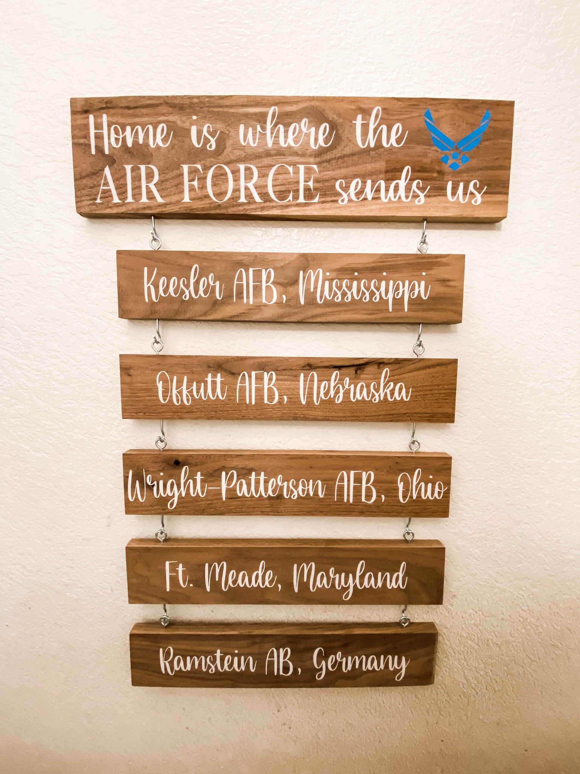 Home Is Where The Military Sends Us Custom Walnut Moving Sign / Air Force / Army / Coast Guard / Marines / National Guard / Navy