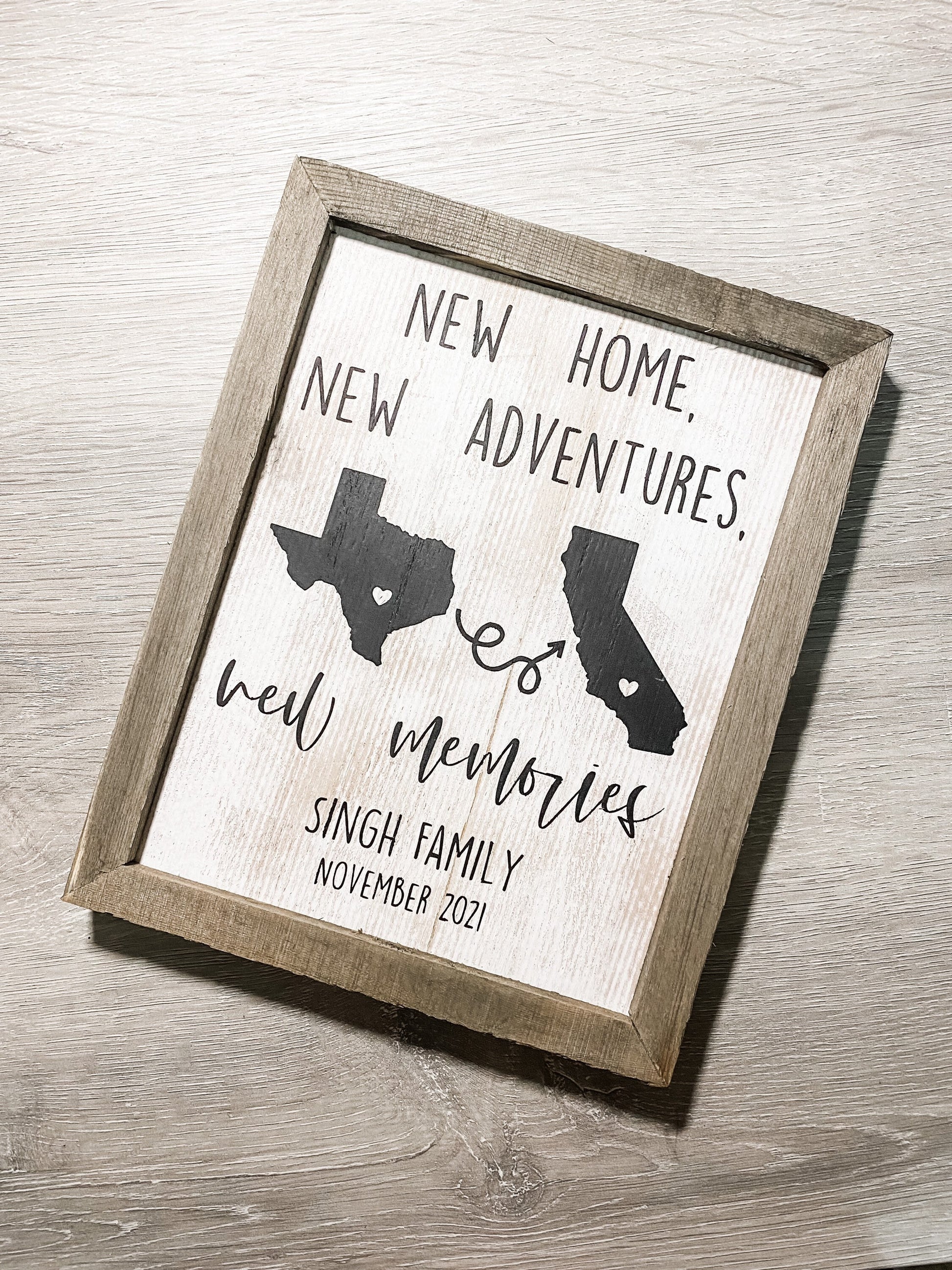 New Home, New Adventures, New Memories Custom Cross Country Moving Sign