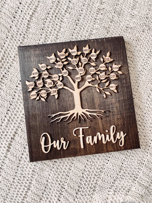 Our Family Personalized Laser Cut Family Tree with Family Names